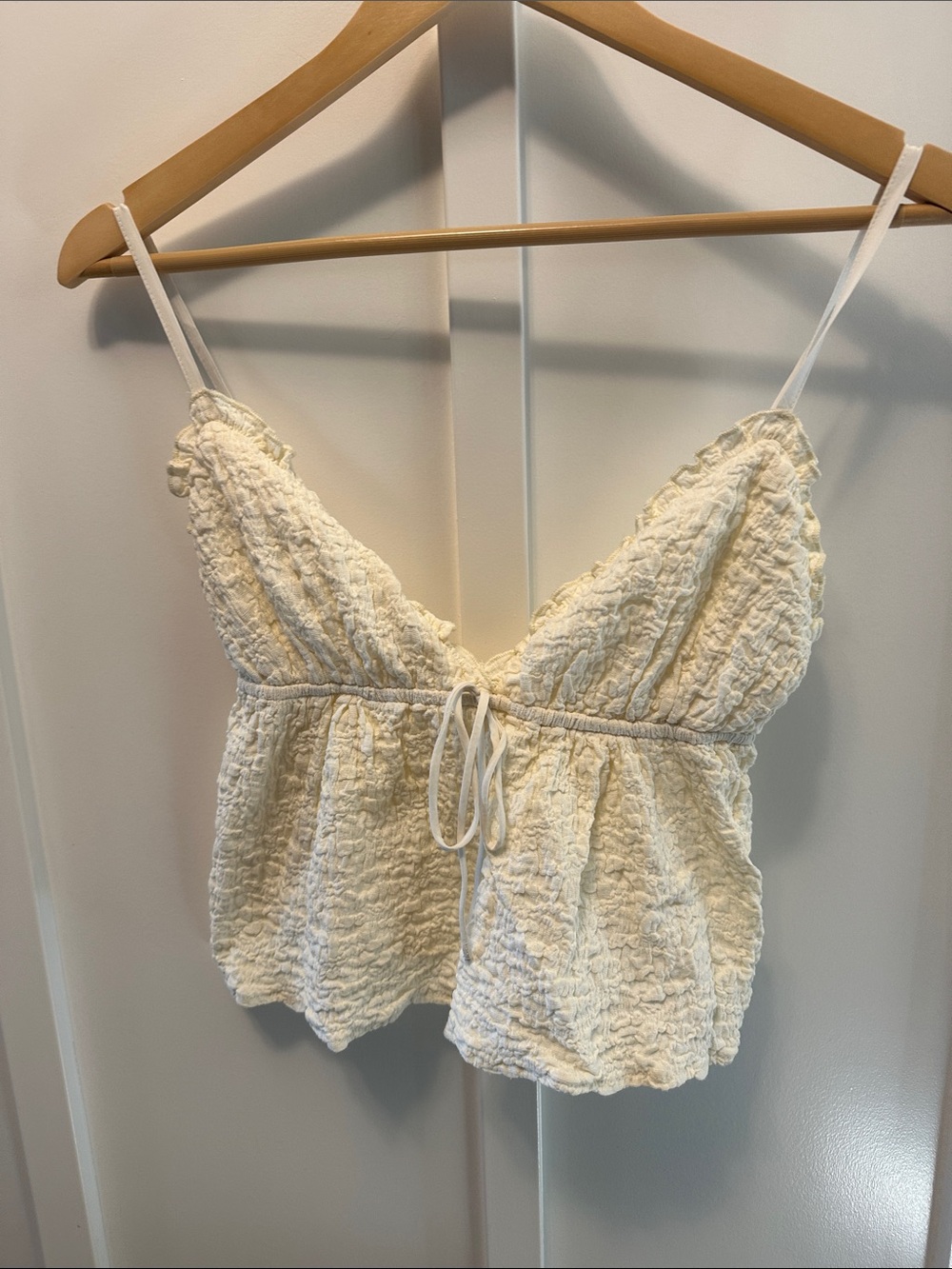 Princess Polly Cream Textured Tie-Front Cami